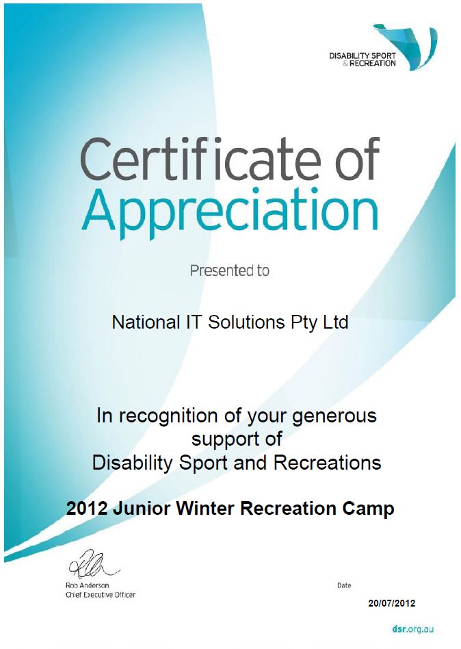 Certificate of Appreciation DSR 2012